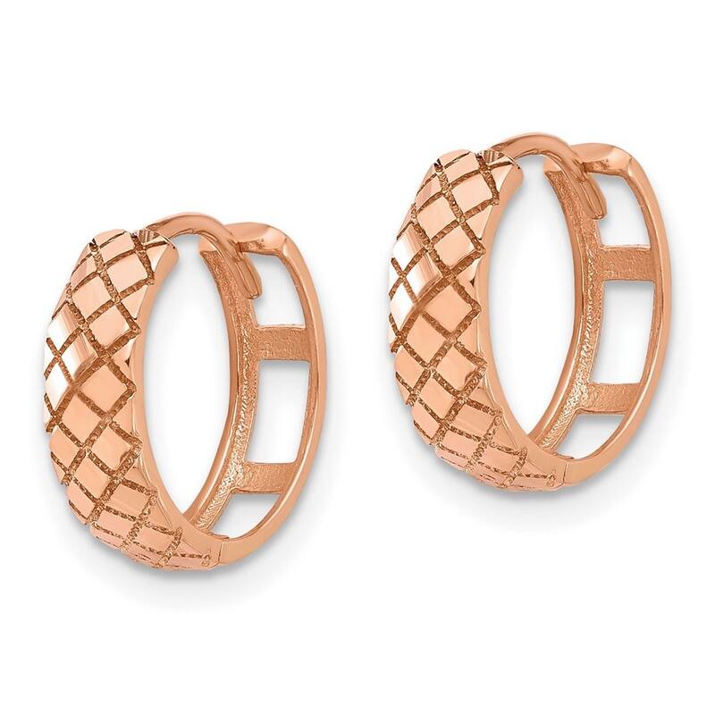 Curata 14k Rose Gold Polished and Etched Hinged Hoop Earrings - 13x13.1mm