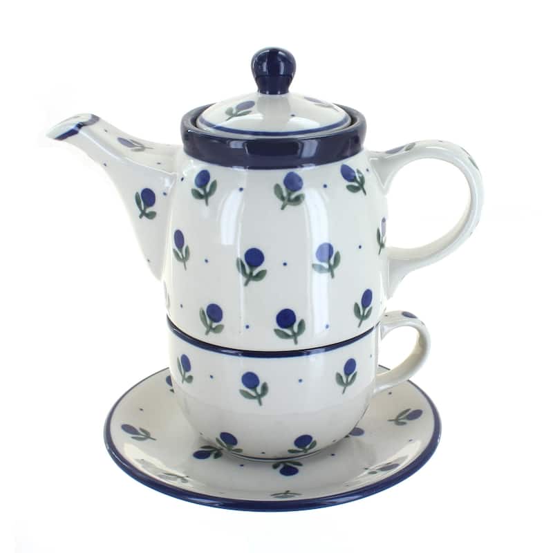 Blue Rose Polish Pottery 423 Caramika Artystyczna Tea for One - Blueberry