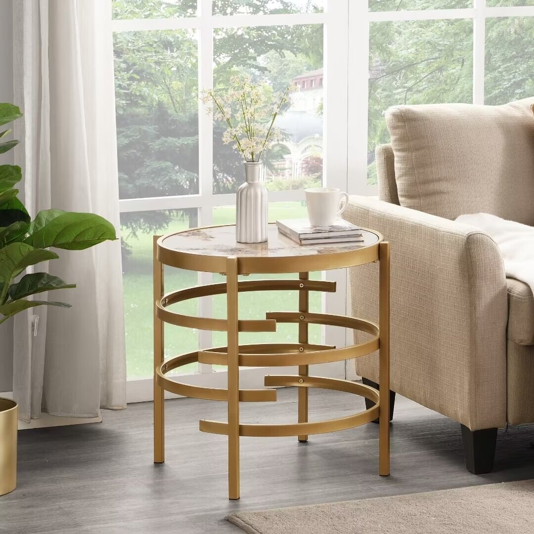 Modern Pandora Sintered Stone End Table,Golden Small Coffee Table