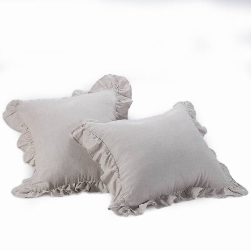 WHOLINENS Washed French Linen Euro Pillow Shams 26x26 Inches