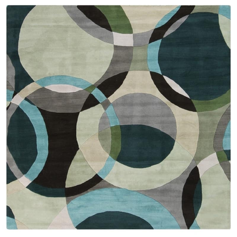 Mayflower Handmade Modern Circles Wool Area Rug - Blue/Grey - 6' Square - Runner/Square