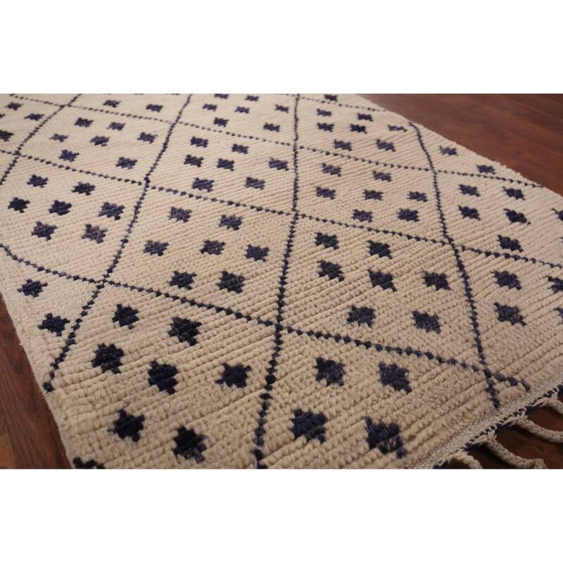 Trellis Ivory Moroccan Oriental Accent Rug Handmade Wool Carpet - 3'0"x 5'2"