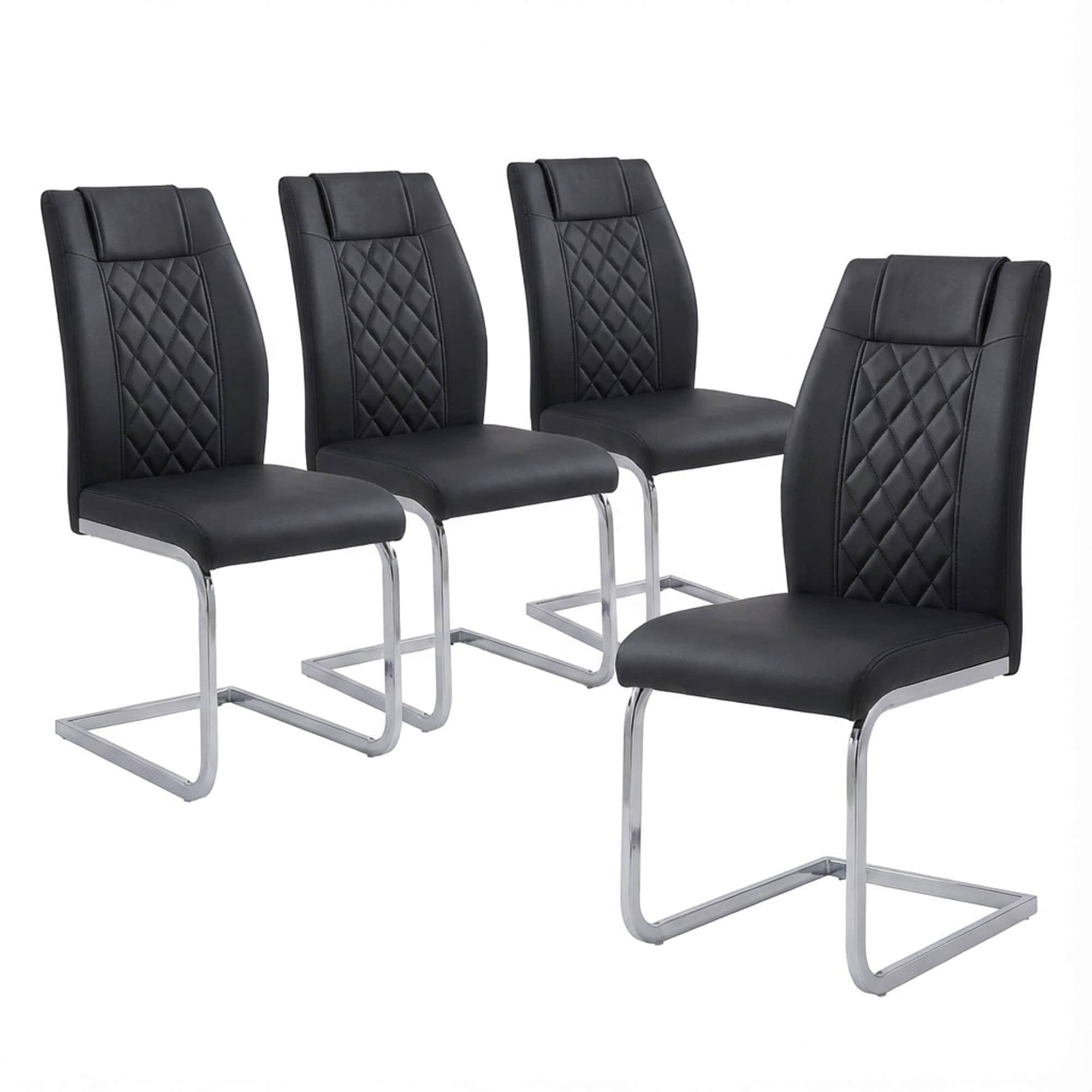 High-Back Dining Chairs Set of 4, PU Leather Modern Kitchen Chairs with Silver Legs for Home Furniture Dining & Kitchen Room
