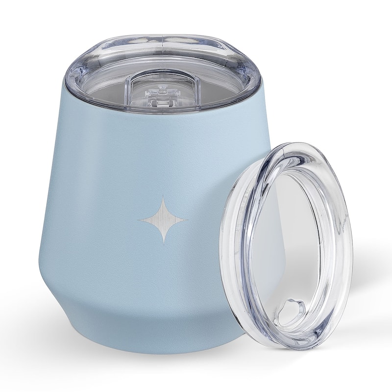 JoyJolt Vacuum Insulated Stainless Steel Stemless Wine Tumbler with Lid - 12 oz - Blue