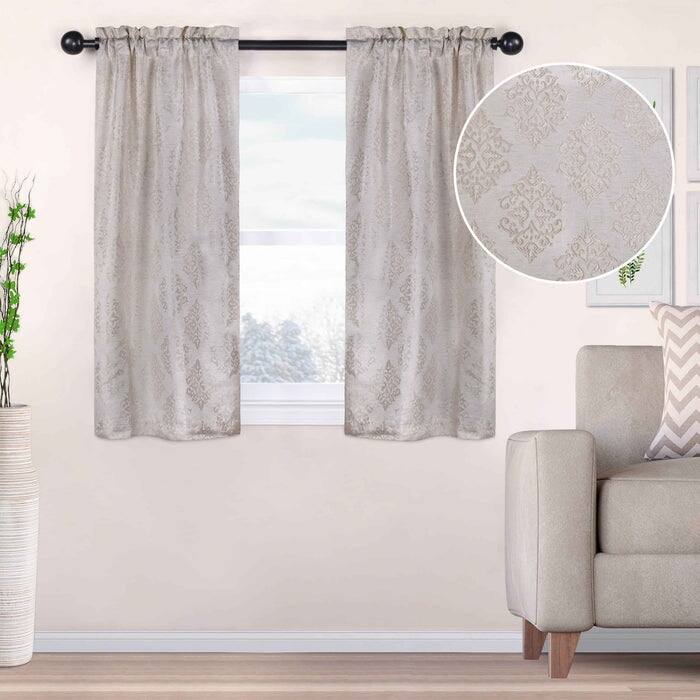 Superior Venetian Damask Jacquard Embroidered Washable Curtains, Set of 2