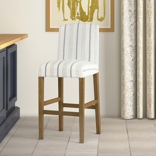 HomePop Parsons Classic Upholstered High Back Curved Top Barstool 24-inch Grey Stripe