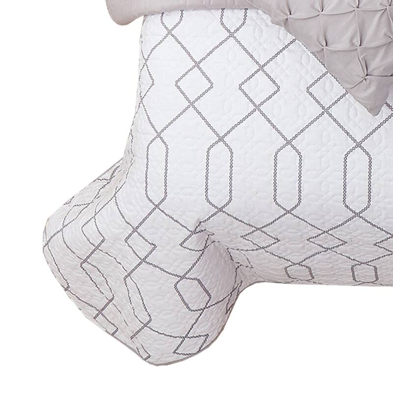 8 Piece Full Size Fabric Comforter Set with Geometric Prints,White and Gray