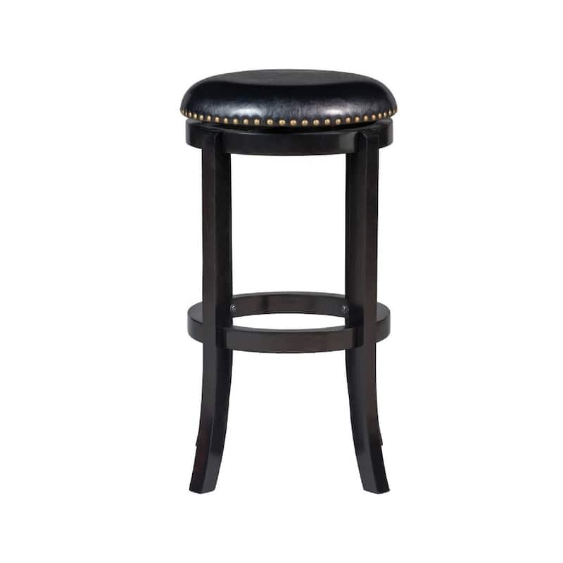 29 Inch Rubberwood Frame Swivel Counter Height Stool with Black Faux Leather Seat and Nailhead Trim - 20"W x 29.75"H x 20"D