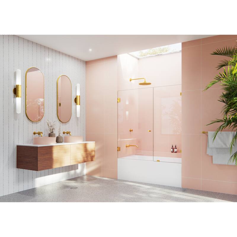 Glass Warehouse 58.25" x 54" Frameless Shower Bath Door - Wall Hinge - Satin Brass