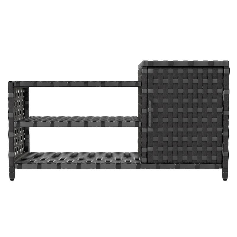 Moasis All Weather Wicker Shoe Organizer with Open Shelf and Cabinet
