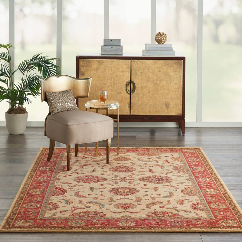 Nourison Living Treasures Persian Border Floral Area Rug - 7'6" x 9'6" - Ivory/Red - Runner/Rectangle