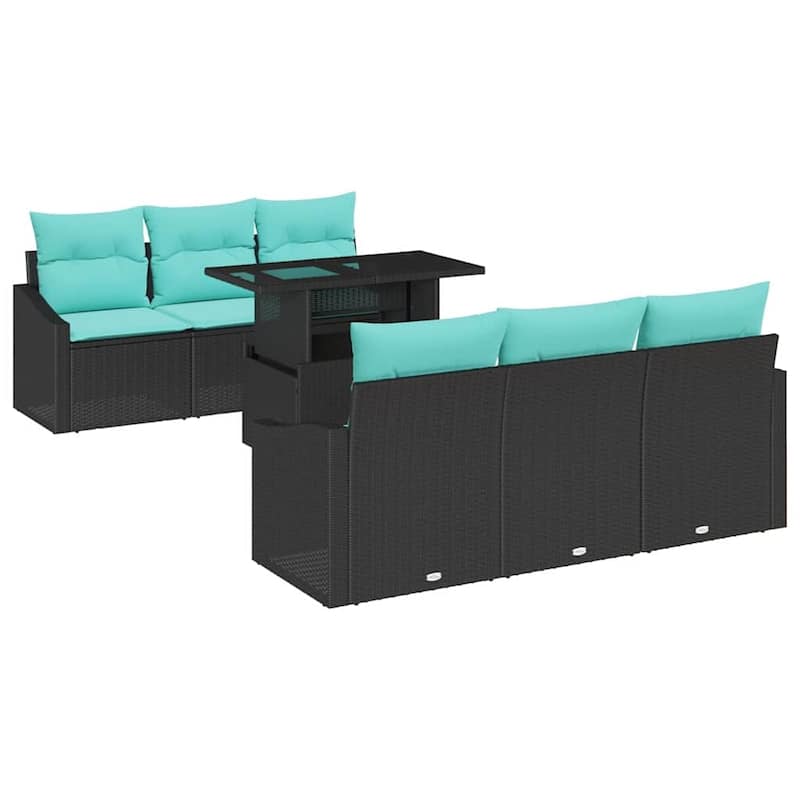 vidaXL 7 Piece Garden Sofa Set with Cushions Black Poly Rattan - 70.1×24.4×27.2