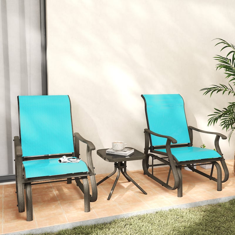 Outsunny 3-Piece Outdoor Gliders Set Bistro Set with Steel Frame, Tempered Glass Top Table