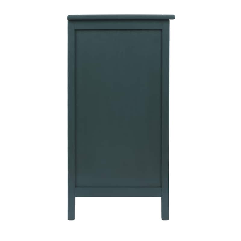 Rattan Storage Cabinet with Wood Grain Finish & Semi-Circle Metal Handles, Accent Cabinet with Anti-Slip Foot Pads