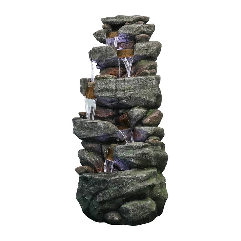 40.5"H Rocks Outdoor Water Fountain with 6 LED Lights
