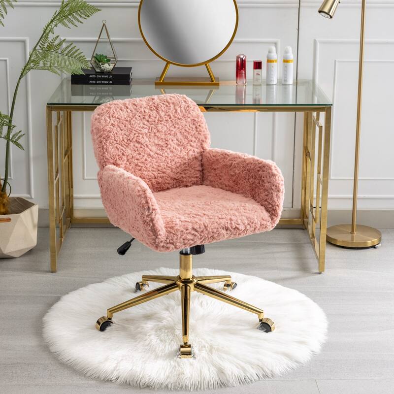 GDF Studio - Modern Upholstered Swivel Home Office Chair with Golden Metal Base and Artificial Rabbit Hair Comfort