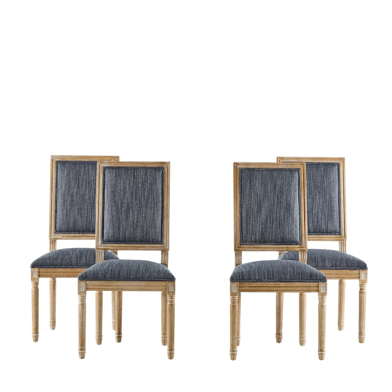 [Set of 4] French Country Dining Chairs - Elegant Cane Backrest & Upholstered Seats with Fluted Legs- Solid Rubberwood Frame