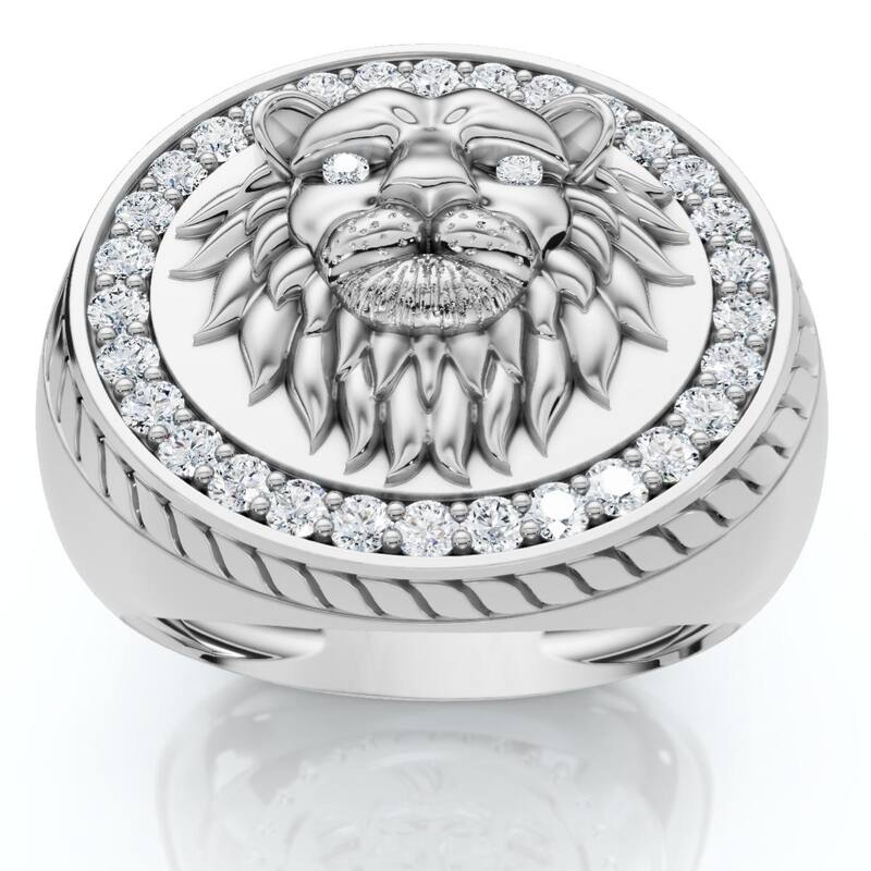 Bliss Diamond 3/8Ct Men's Diamond Lion Head Pink Ring in White or Yellow Gold - 8.5 - White