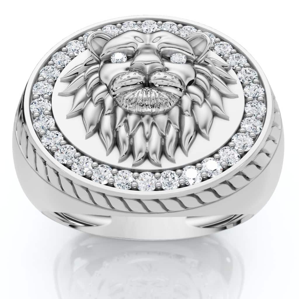 Bliss Diamond 3/8Ct Men's Diamond Lion Head Pink Ring in White or Yellow Gold