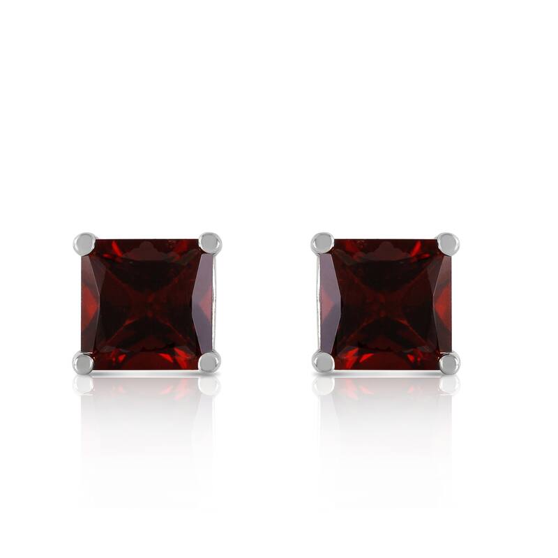 1.75 Carat 14K Solid Gold Sparkle Garnet Stud Gemstone Earrings - White