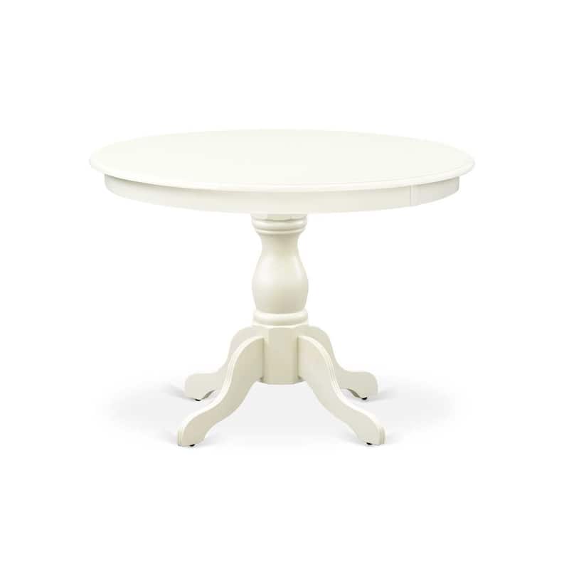 HomeStock 5-Piece Round Linen White Finish Solid Wood Top Dining table with 4-Chairs with Slat Back