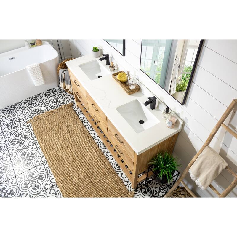 Willow Collections 60 in. W x 22 in. D Parker Solid Teak Double Sink Bathroom Vanity with Countertop