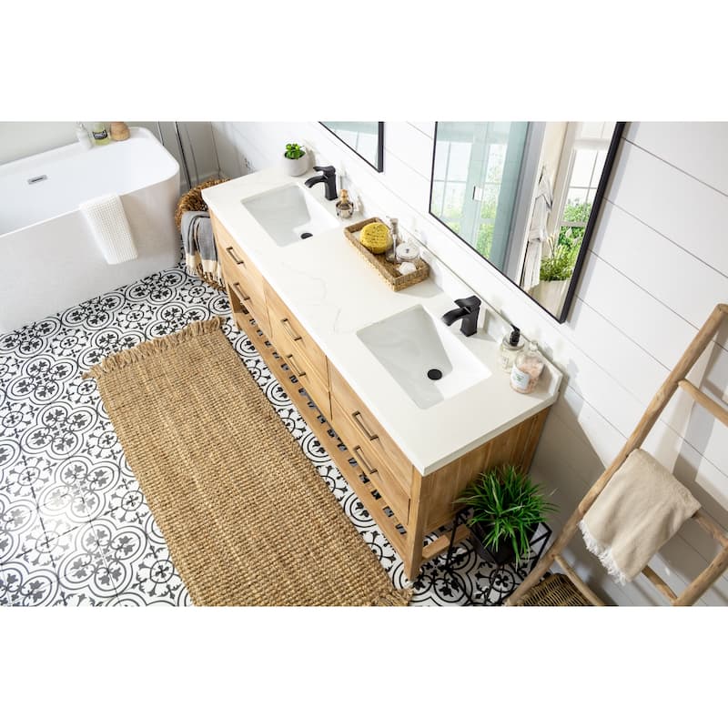 Willow Collections 72 in. W x 22 in. D Parker Solid Teak Double Sink Bathroom Vanity with Countertop