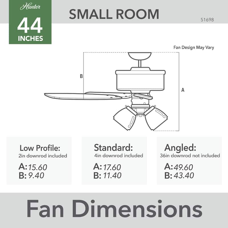 Hunter 44" Sencillo Ceiling Fan with LED Light Kit and Pull Chain