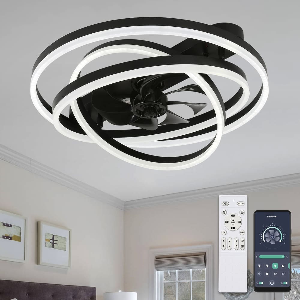 Cusp Barn Modern 24-In Modern DIY Shape Ceiling Fan with Lights, Low Profile Flush Mount DC Motor Dimmable LED Ceiling Light