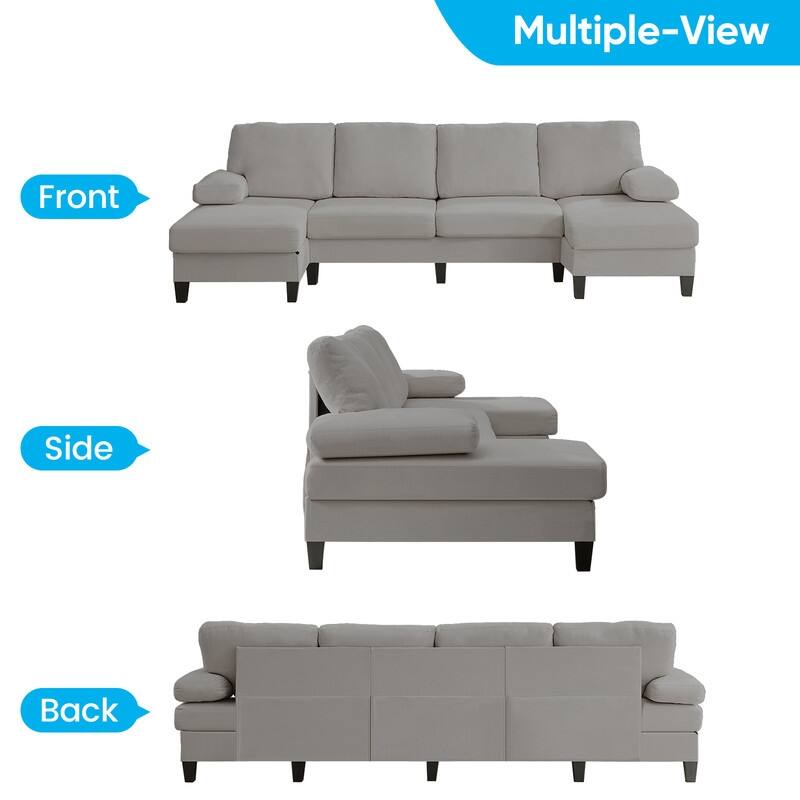 Mixoy W110"Velvet U-Shaped Sectional Sofa Couches,Upholstered 4-Seater Sofa with Double Chaises and Sleepable Armrest