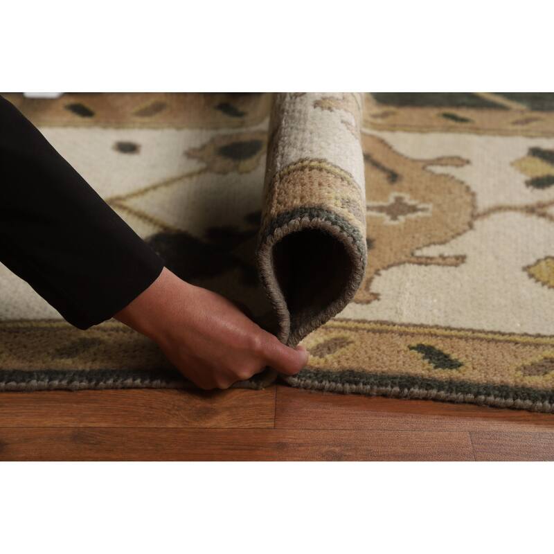 Charcoal Ivory Oushak Indian Area Rug Hand-Knotted Wool Carpet - 9'0" x 11'9"