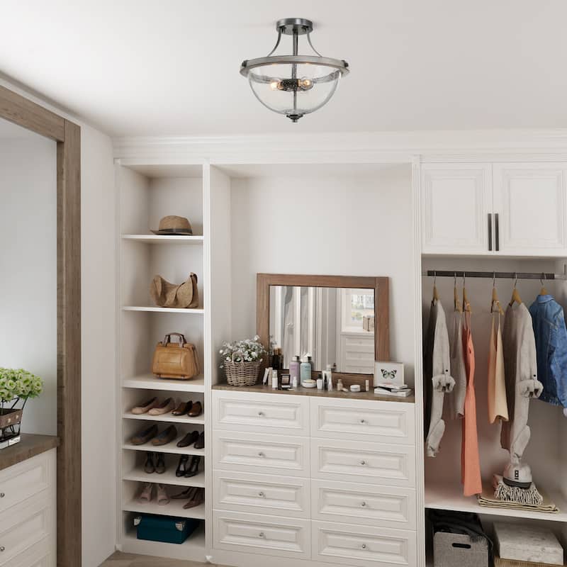Modern Farmhouse 3-Light Glass Semi Flush Mount Ceiling Light - W 13" x H 12.5"
