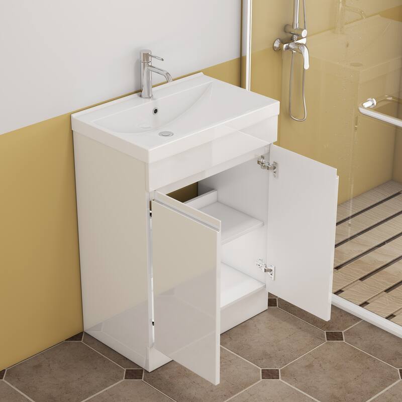 36" Bathroom Vanity With Top Ceramic Art Sink and Artificial Stone Slab, 2-Soft Close Door, Wall-Mounted Mounting Design