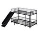 preview thumbnail 40 of 70, Metal Bunk Bed with Slide and Door, Twin Over Twin/Full Over Full Low Bunk Bedframe with Fence Guardrails and Ladder for 2 Kids