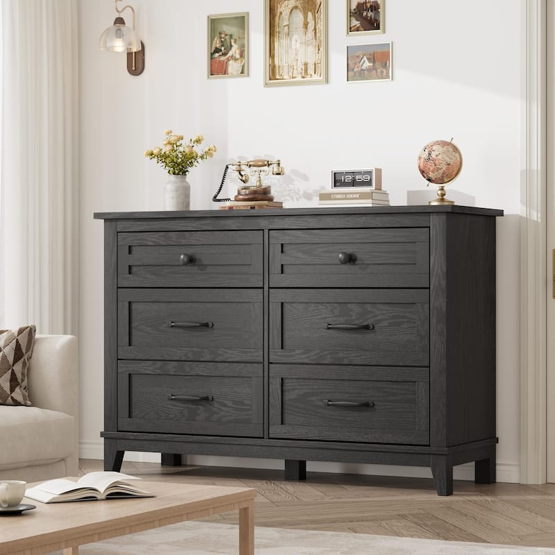6 Drawer Dresser for Bedroom, 47" Wide Wooden Storage Chest, Freestanding Closet Organizer