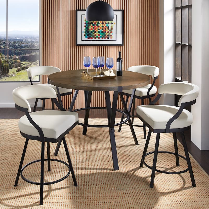 Bacalar Black Finish Metal Round Counter Height Table with Vegan Leather Swivel Chair Set by iNSPIRE Q Modern