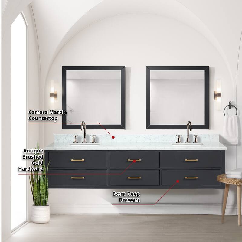 Lexora Castor Double Bath Vanity, Carrara Marble Top, Faucet Set, and Mirrors