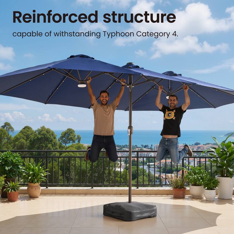 ​OVIOS 15ft Double-Sided Patio Outdoor Umbrella with Crank & Light