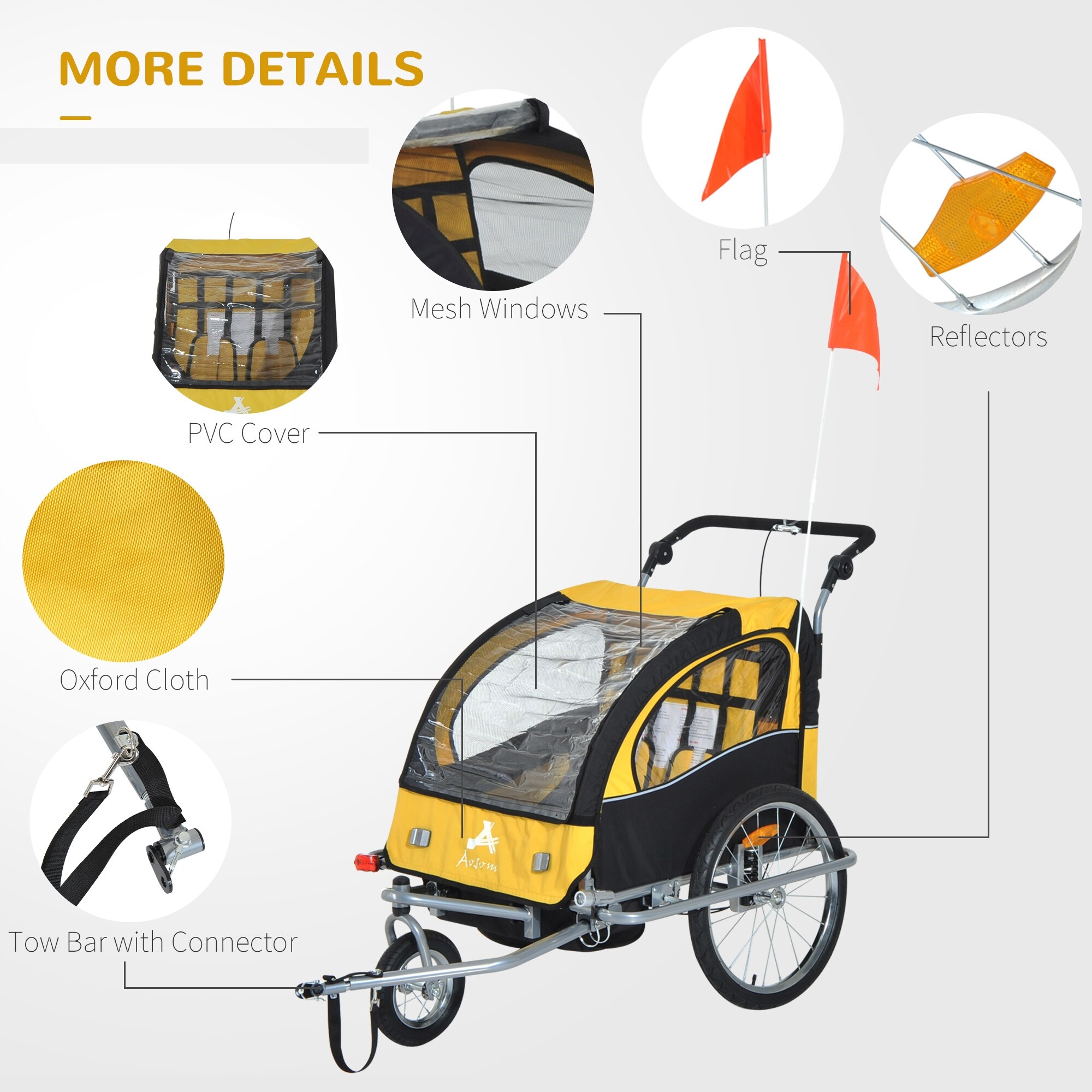 Aosom elite ii 3 in 1 store double child bike trailer and stroller