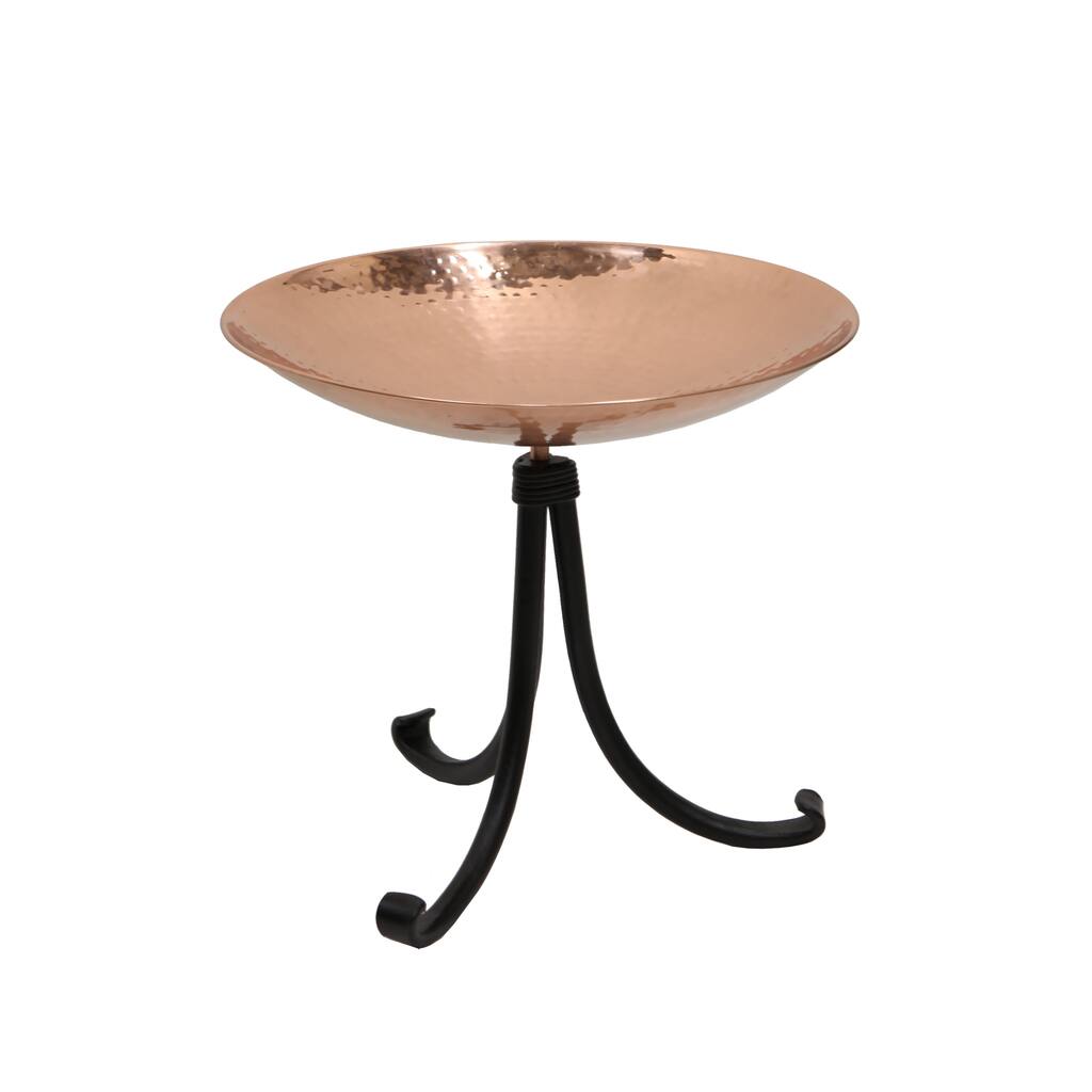 Achla Designs 14"W Round Polished Copper Plated Stainless Steel Birdbath w/ Black Wrought Iron Tripod Stand