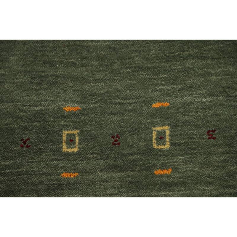 Hand Knotted Oriental 100% Wool Carpet Tribal Animal Pictorial Green Gabbeh Area Rug - 12' 1'' X 5' 0''