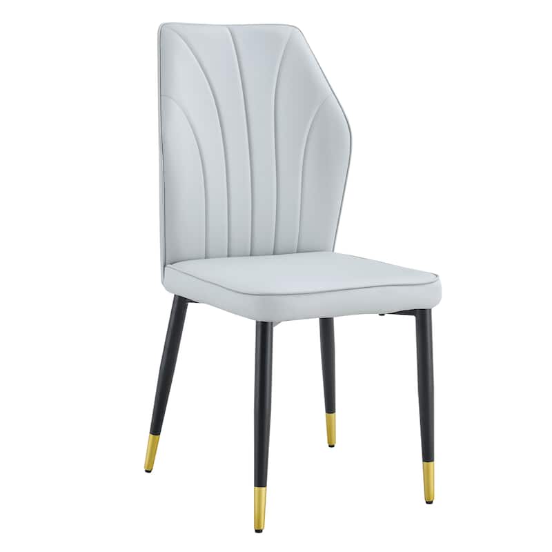 8 Modern Dining Chairs With Stylish Pu Patterned Backrest And Black Metal Legs For Kitchen, Bedroom And Office