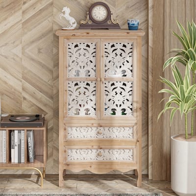COZAYH French Country Storage Cabinet, Classic Carved Openwork Cupboard, Perfect for Living Room, Kitchen, Hallway
