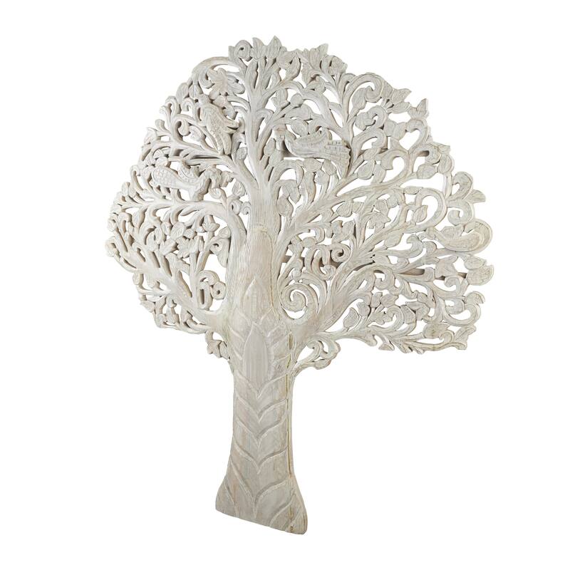 Mango Wood Tree Large Carved Home Wall Decor with Scrollwork - White or Brown - Roche River Decor