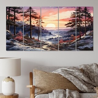 Designart "Pine Tree Winter Horizon" Tree Pine Multipanel Canvas Wall ...
