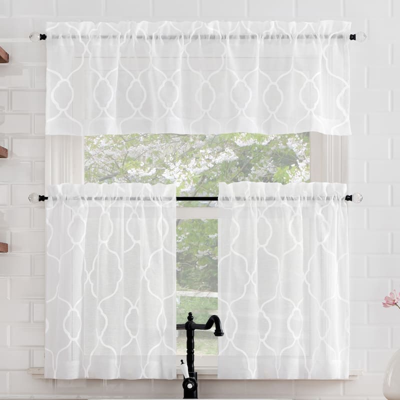 No. 918 Allerton Embroidered Trellis Rod Pocket Kitchen Curtain Valance - 52" x 14" - 52" x 14"