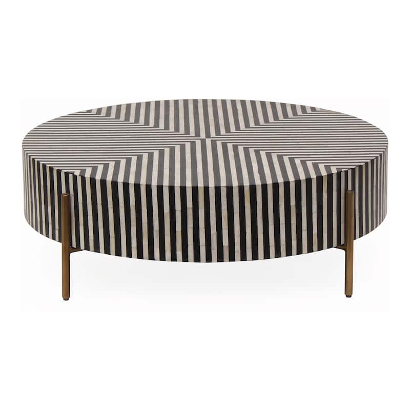 NADAAL STUDIOS Rumi Coffee Table, Round Resin with Camel Bone and Brass-Finished Iron Legs, Small, Multicolor - 36" x 36"