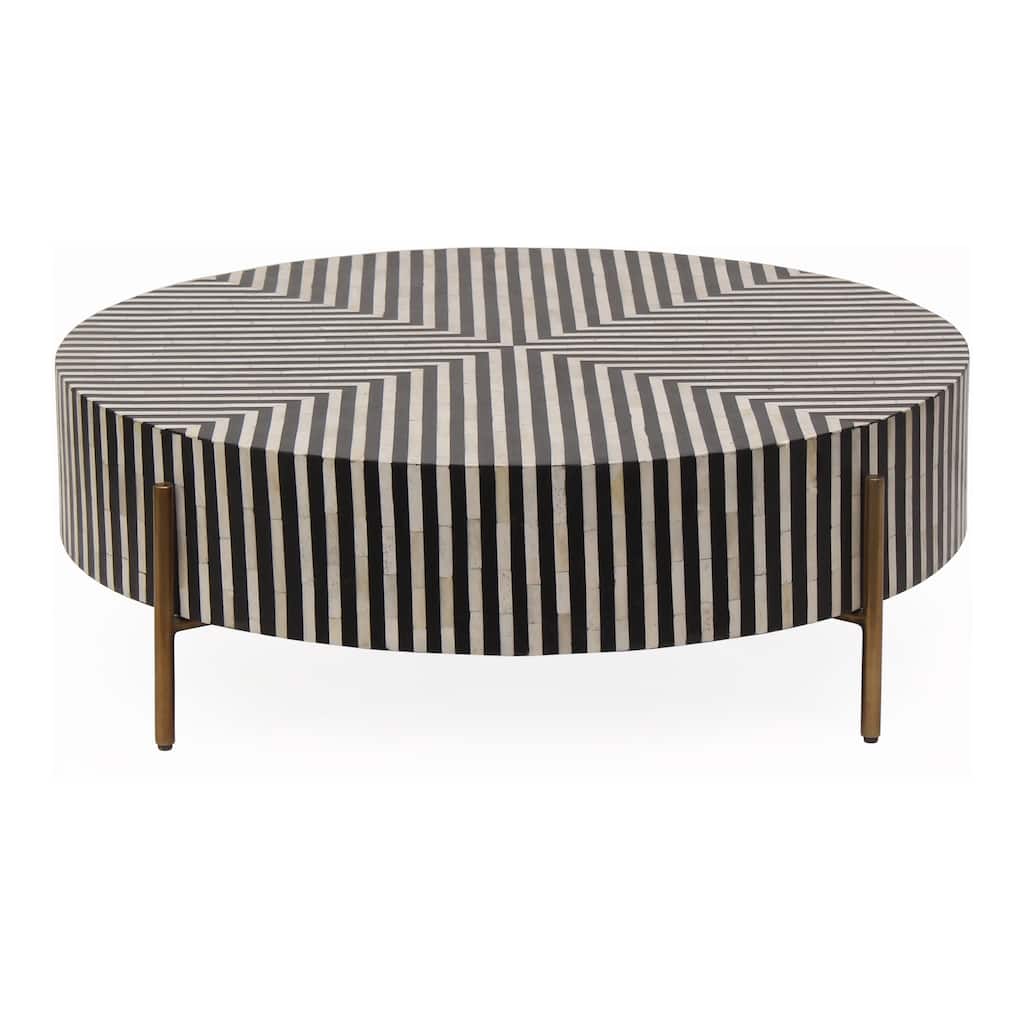 NADAAL STUDIOS Rumi Coffee Table, Round Resin with Camel Bone and Brass-Finished Iron Legs, Small, Multicolor