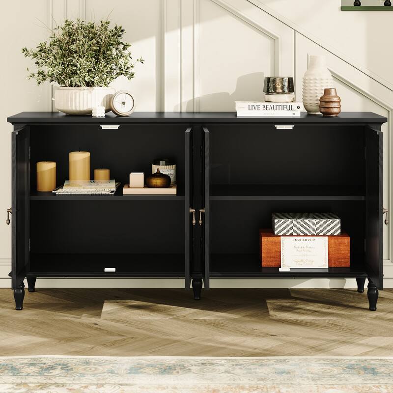 58" Wide Retro Sideboard Cabinet With Adjustable Shelves And 4 Doors