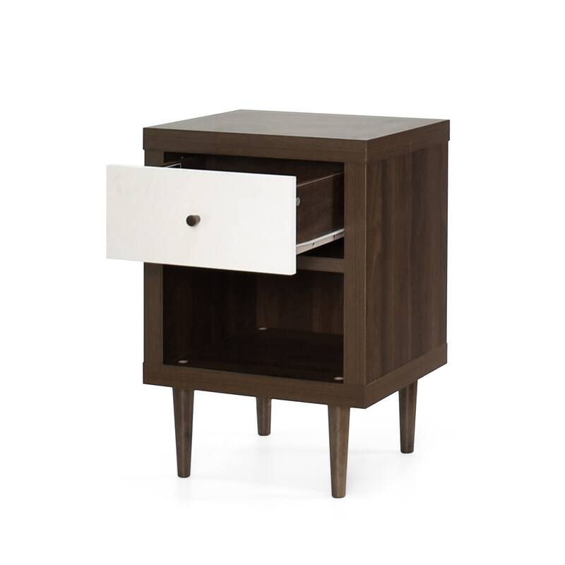 Iconic Nightstand with Wood-Like Frame, One Drawer, and Shelf